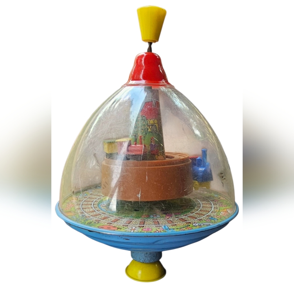 Vintage Tin Litho Spinning Train Globe Childs Toy Made In West Germany 1950's - Picture 5 of 7